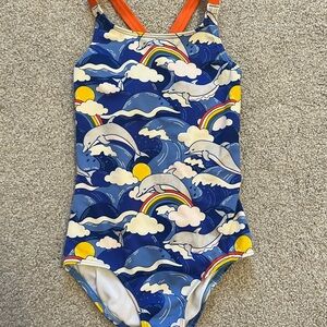 Mini Boden Kids Cross Back Dolphin Print One Piece Swimsuit